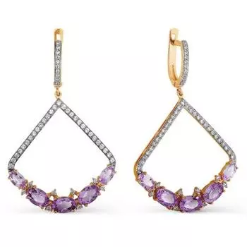 Серьги с аметистами и фианитами Линии Любви