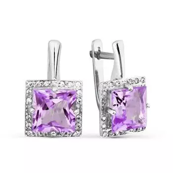 Серьги с аметистами и фианитами Линии Любви