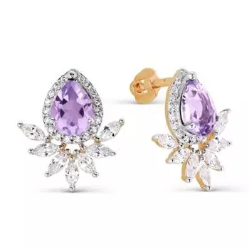 Серьги с аметистами и фианитами Линии Любви