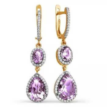 Серьги с аметистами и фианитами Линии Любви