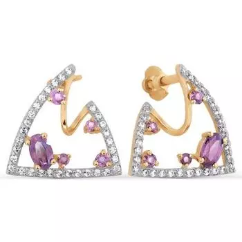 Серьги с аметистами и фианитами Линии Любви