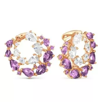 Серьги с аметистами и фианитами Линии Любви