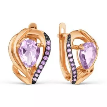 Серьги с аметистами и фианитами Линии Любви