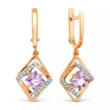 Серьги с аметистами и фианитами Линии Любви