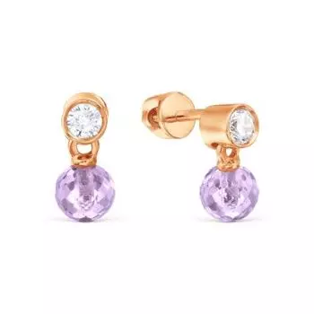Серьги с аметистами и фианитами Линии Любви