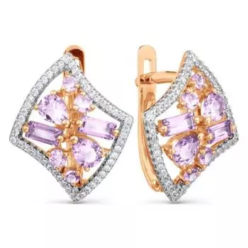 Серьги с аметистами и фианитами Линии Любви