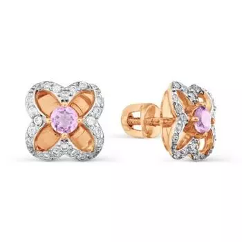 Серьги с аметистами и фианитами Линии Любви