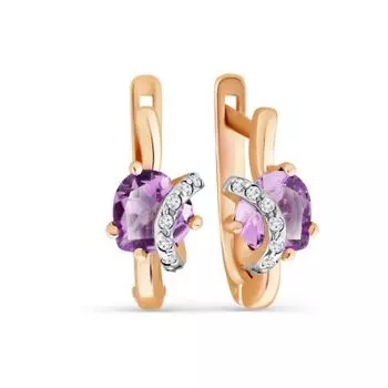 Серьги с аметистами и фианитами Линии Любви