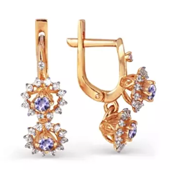 Серьги с аметистами и фианитами Линии Любви