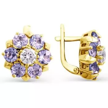 Серьги с аметистами и фианитами Линии Любви