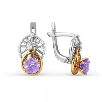 Серьги с аметистами и фианитами Линии Любви