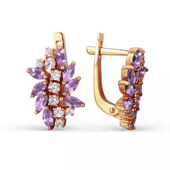 Серьги с аметистами и фианитами Линии Любви