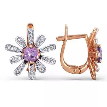 Серьги с аметистами и фианитами Линии Любви
