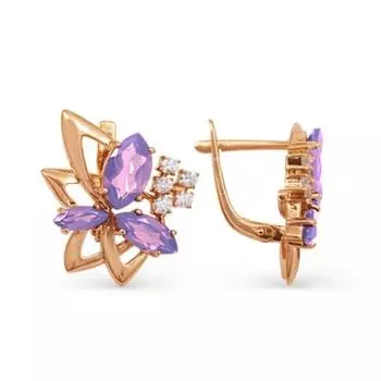 Серьги с аметистами и фианитами Линии Любви