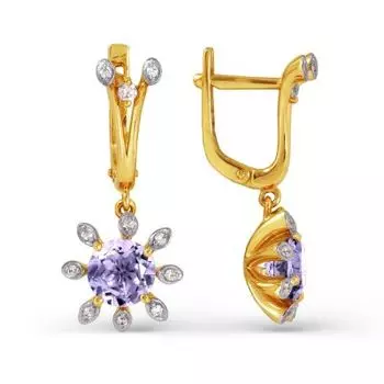 Серьги с аметистами и фианитами Линии Любви