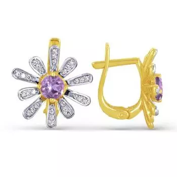 Серьги с аметистами и фианитами Линии Любви