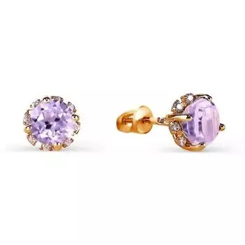 Серьги с аметистами и фианитами Линии Любви