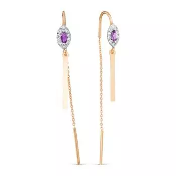 Серьги с аметистами и фианитами Линии Любви