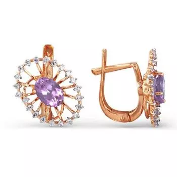 Серьги с аметистами и фианитами Линии Любви