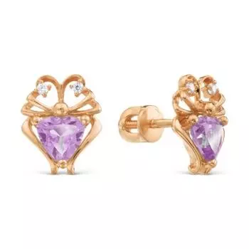 Серьги с аметистами и фианитами Линии Любви