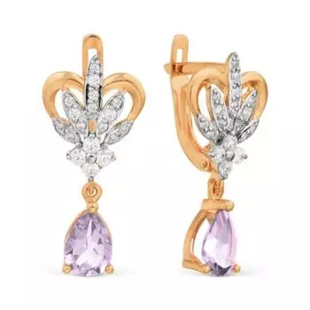 Серьги с аметистами и фианитами Premiums Линии Любви