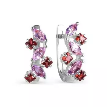 Серьги с аметистами и гранатами Линии Любви