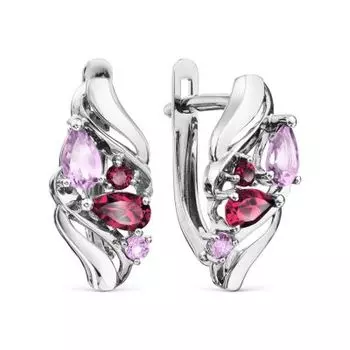 Серьги с аметистами и родолитами Линии Любви