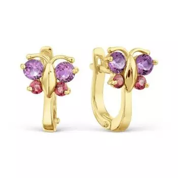 Серьги с аметистами и родолитами Линии Любви