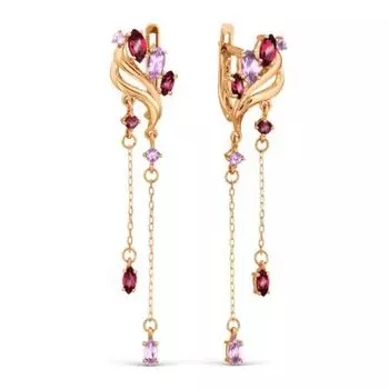 Серьги с аметистами и родолитами Линии Любви