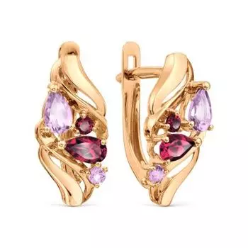 Серьги с аметистами и родолитами Линии Любви