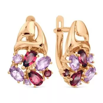 Серьги с аметистами и родолитами Линии Любви