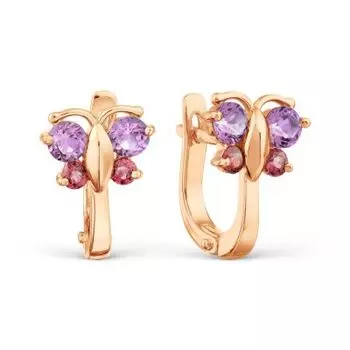 Серьги с аметистами и родолитами Линии Любви