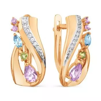 Серьги с аметистами, топазами, хризолитами и фианитами Линии Любви