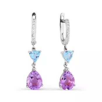 Серьги с аметистами, топазами и фианитами Линии Любви