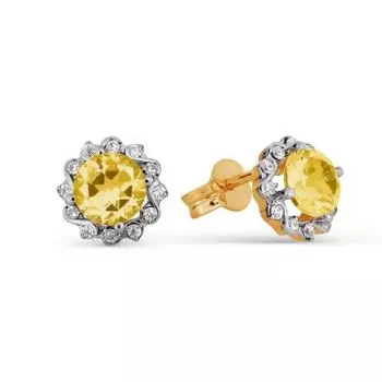 Серьги с цитринами и фианитами Линии Любви