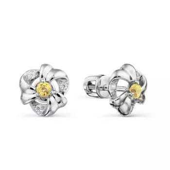 Серьги с цитринами и фианитами Линии Любви