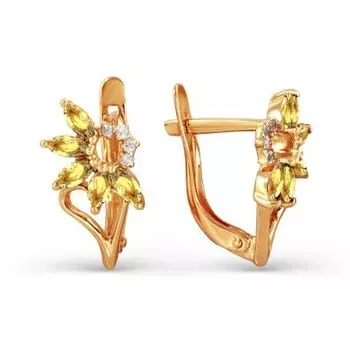 Серьги с цитринами и фианитами Линии Любви