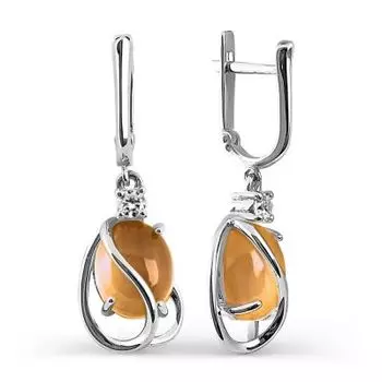 Серьги с цитринами и фианитами Линии Любви