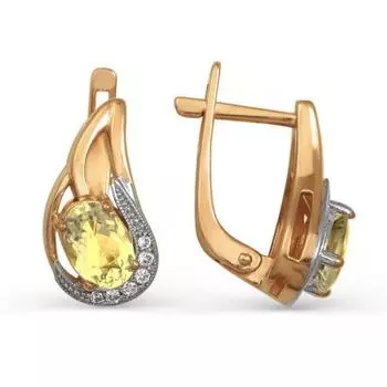 Серьги с цитринами и фианитами Линии Любви