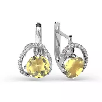 Серьги с цитринами и фианитами Линии Любви