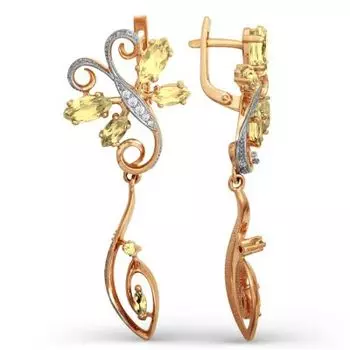 Серьги с цитринами и фианитами Линии Любви