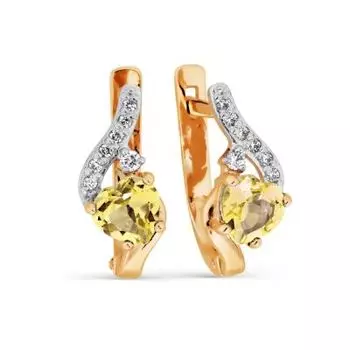 Серьги с цитринами и фианитами Линии Любви