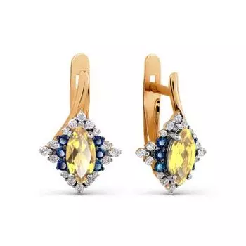 Серьги с цитринами и фианитами Линии Любви
