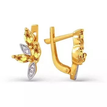 Серьги с цитринами и фианитами Линии Любви