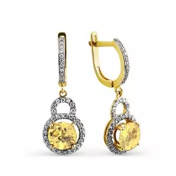 Серьги с цитринами и фианитами Линии Любви