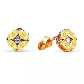 Серьги с цитринами и фианитами Линии Любви