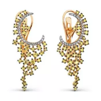 Серьги с цитринами и фианитами Линии Любви