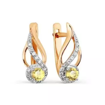 Серьги с цитринами и фианитами Линии Любви