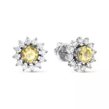 Серьги с цитринами и фианитами Линии Любви