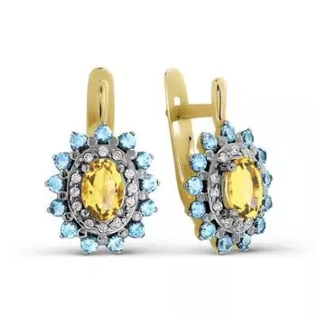 Серьги с цитринами и фианитами Линии Любви